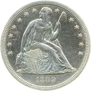 image for: 1859-S $1 DGS AU58 Repunched Date (Cleaned)