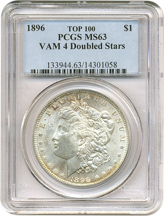 image for: Top 100 VAM: 1896 $1 VAM 4 Doubled Stars PCGS MS63