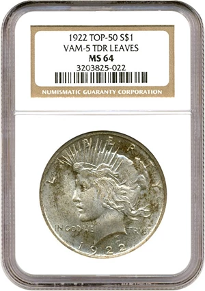 image for: Top 50 VAM: 1922 $1 NGC MS64 (VAM 5 Tripled Leaves)