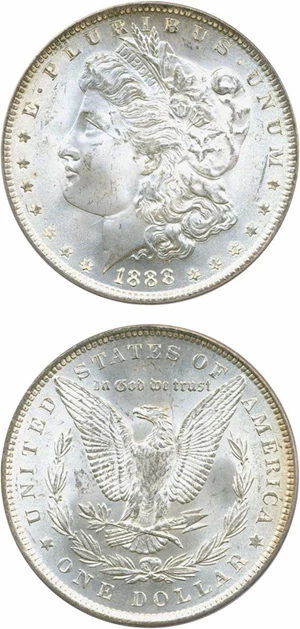 image for: Top 100 VAM: 1888 $1 VAM 11 Doubled Ear PCGS MS65