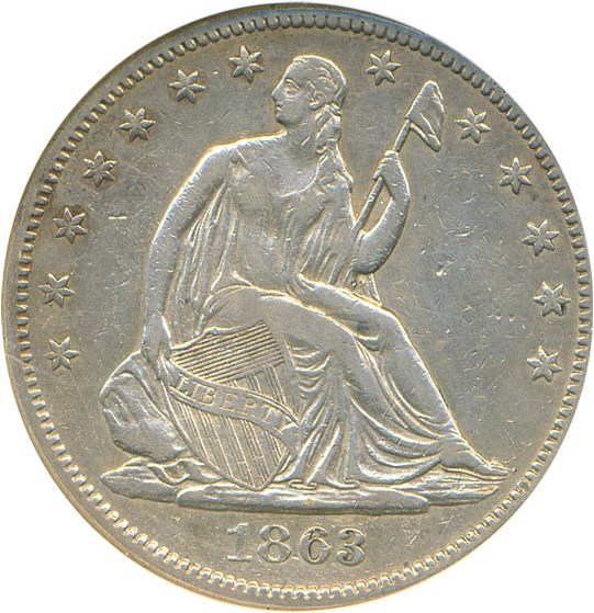 image for: 1863 50c DGS XF40  (Cleaned)