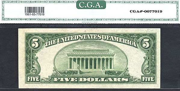 image for: Fr.1961E 1950 $5 Dark Green Seal CGA Gem CU65  [E00001050A] ex: Taylor Family Collection