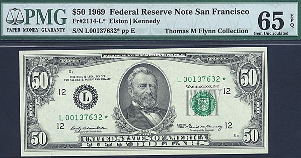 image for: Fr.2114L 1969 $50  PMG Gem CU65 EPQ  [L00137632] *Star*  *Fancy Serial*