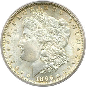 image for: Top 100 VAM: 1896 $1 VAM 19 8 in Denticles PCGS MS65