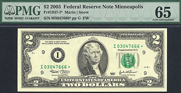 image for: Fr.1937I 2003 $2  PMG Gem CU65  [I03047666] *Star*
