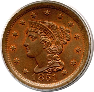 image for: 1851 1c PCGS MS66 RB