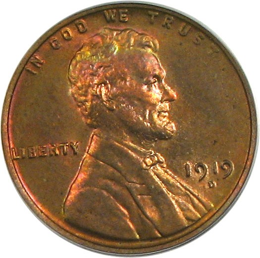 image for: 1919-D 1c  PCGS MS64 RB *Color*