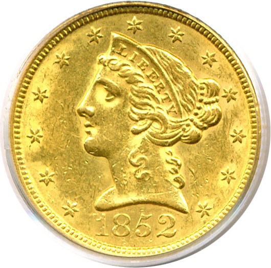 image for: 1852 $5  PCGS AU58