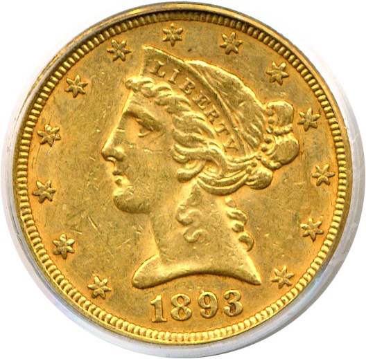 image for: 1893-O $5  PCGS AU58