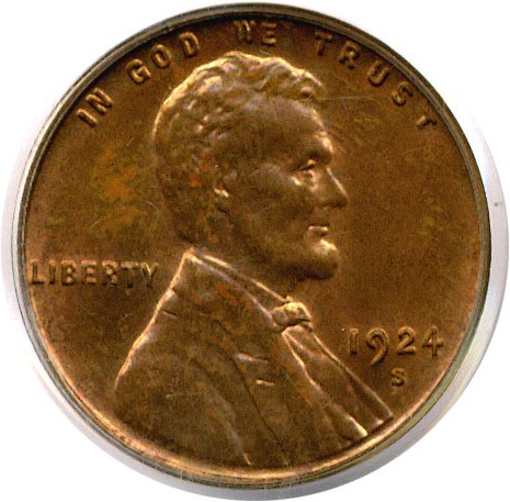 image for: 1924-S 1c  PCGS MS64 RB OGH