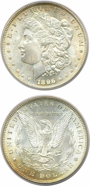 image for: Top 100 VAM: 1896 $1 VAM 19 8 in Denticles PCGS MS65