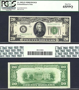 image for: 1928B $20 PCGS Gem CU65 PPQ (Fr.2052E)