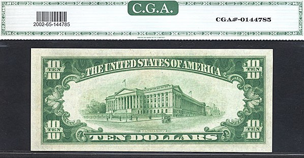 image for: Fr.2002G 1928B $10  CGA Gem CU65  [G00606787] *Star*  *Fancy Serial*