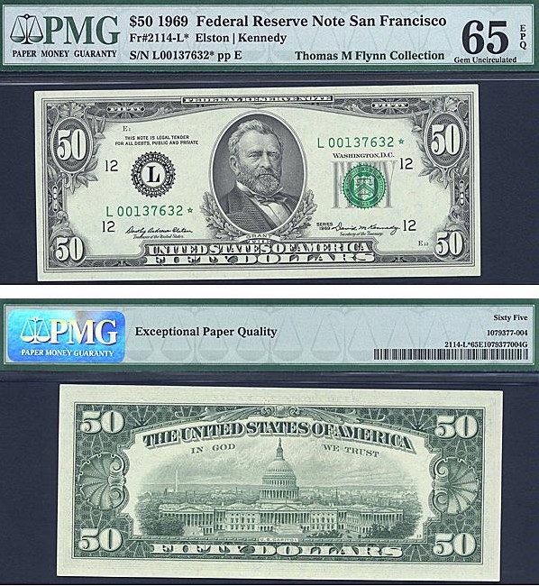 image for: Fr.2114L 1969 $50  PMG Gem CU65 EPQ  [L00137632] *Star*  *Fancy Serial*