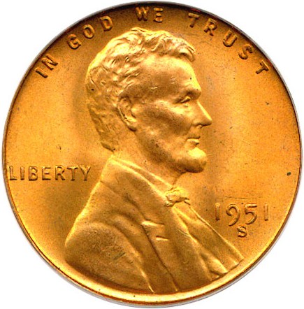 image for: 1951-S 1c  PCGS MS66 RD