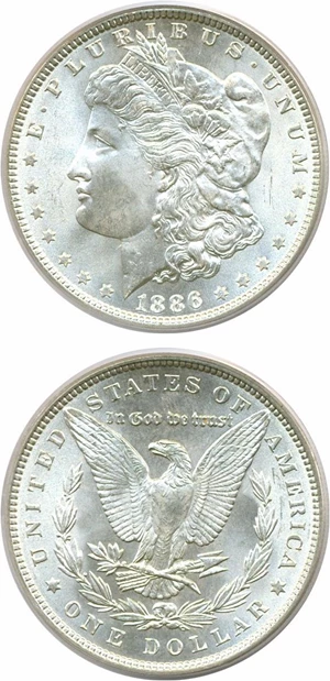 image for: Top 100 VAM: 1886 $1 VAM 1A Line in 6 PCGS MS66