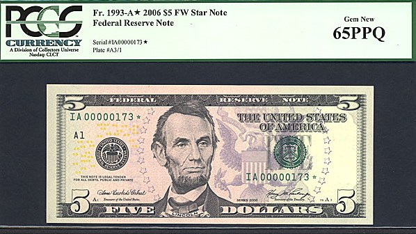 image for: Fr.1993A 2006 $5 Fort Worth, TX PMG Gem CU65  [IA00000173] *Star*
