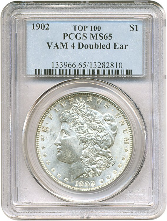 image for: Top 100 VAM: 1902 $1 VAM 4  Doubled Ear PCGS MS65