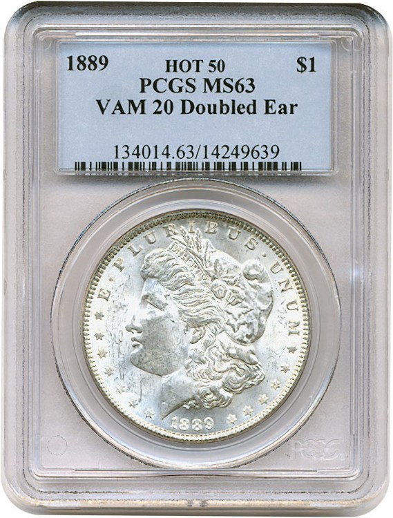 image for: Hot 50 VAM: 1889 $1 VAM 20 Doubled Ear PCGS MS63