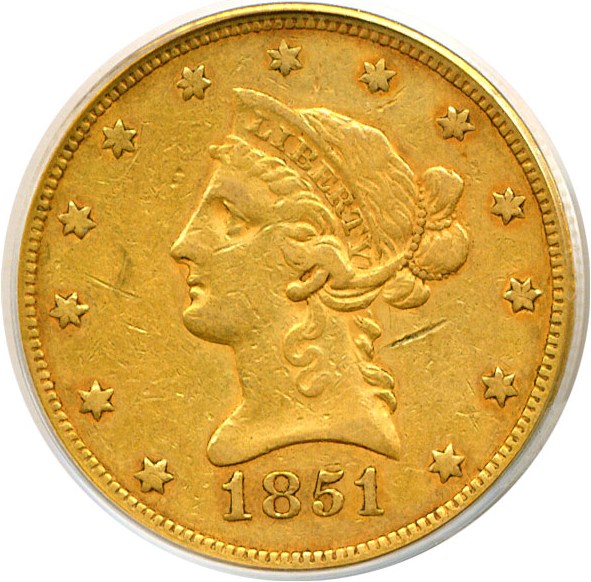 image for: 1851 $10  PCGS VF25 OGH