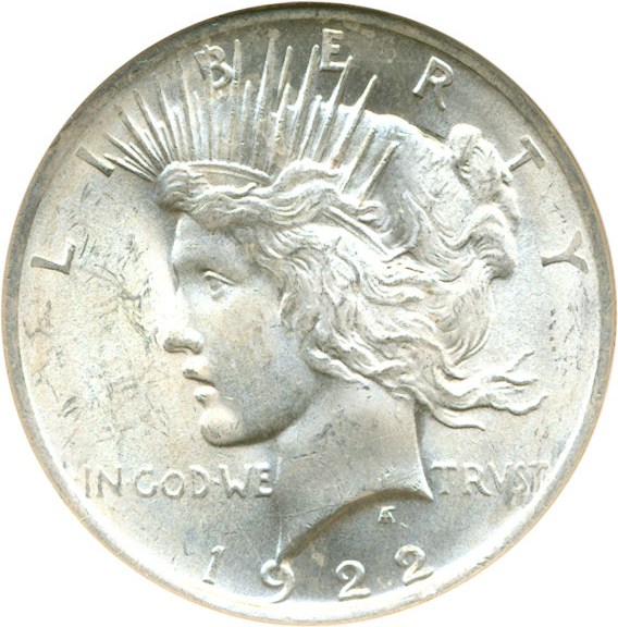 image for: Top 50 VAM: 1922 $1 NGC MS63 (VAM 7B  Doubled Wing)