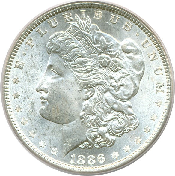 image for: Top 100 VAM: 1886 $1 VAM 1A  Line in 6 PCGS MS63