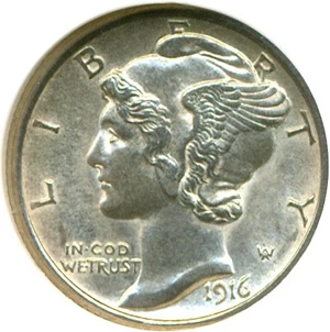 image for: 1916 10c Mercury DGS MS60 FB (Cleaned)