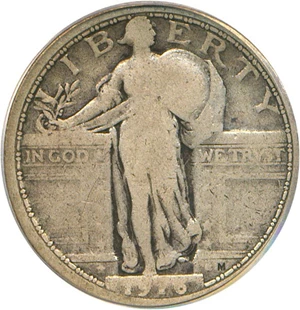 image for: 1916 25c Standing PCGS/CAC VG-8