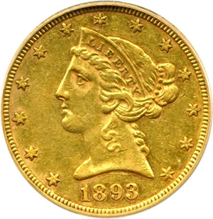 image for: 1893-CC $5 PCGS XF40