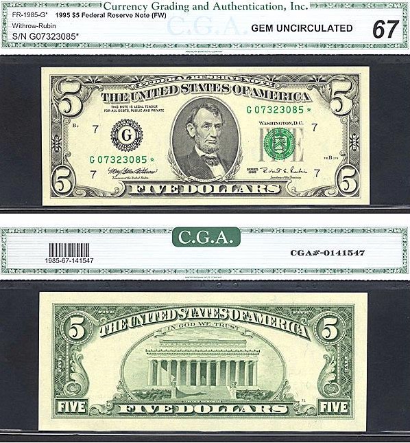 image for: Fr.1985G 1995 $5 Fort Worth, TX CGA Gem CU67  [G07323085] *Star*