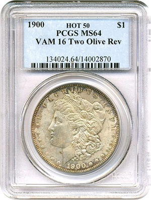 image for: Hot 50 VAM: 1900 $1 VAM 16 Two Olive Rev PCGS MS64