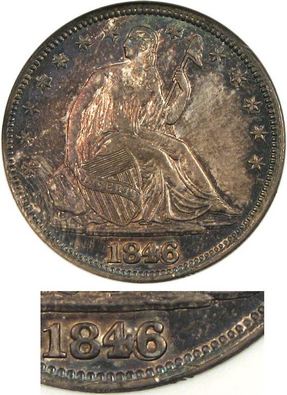 image for: 1846/Horiz.6 Med. Date 50c NGC/CAC MS63 (FS-003)