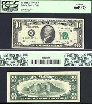 image for: 1969C $10 PCGS Gem CU66 PPQ (Fr.2021K)