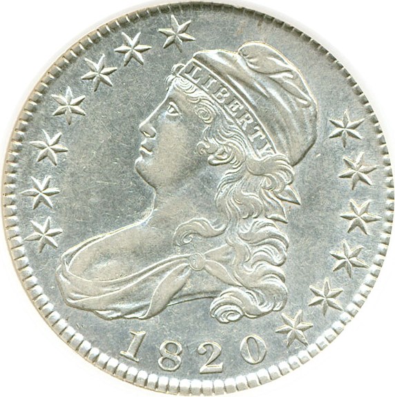 image for: 1820 50c Square 2 Large Date  DGS AU50  (O-105; Cleaned)