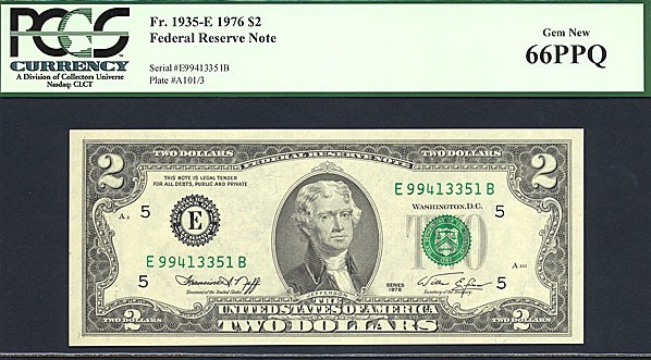 image for: 1976 $2  PCGS Gem CU66 PPQ  (Fr.1935E)