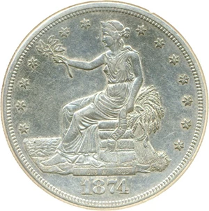 image for: 1874-S Trade $ DGS AU50 (Cleaned)