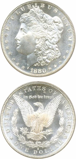 image for: Top 100 VAM: 1880/79-S $1 VAM 9 80/79 Large S PCGS MS67