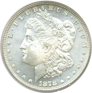 image for: 1878 7/8TF $1 Weak VAM 33 Dbl Legs PCGS MS65