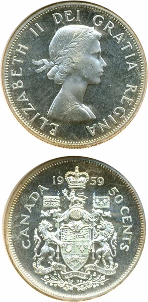 image for: Canada: 1959 50c NGC PL 66 Cameo