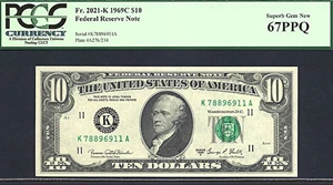 image for: 1969C $10 PCGS Gem CU67 PPQ (Fr.2021K, KA Block)