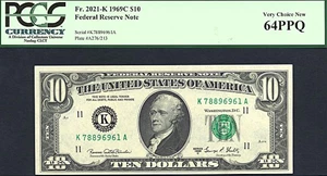image for: 1969C $10 PCGS Choice CU64 PPQ (Fr.2021K)