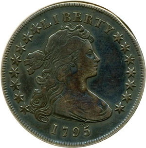 image for: 1795 $1 Draped Bust DGS VF25 (BB-51, B-14; Cleaned and Retoned, Damaged)