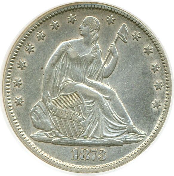 image for: 1873 50c Closed 3 DGS AU50  (Cleaned)