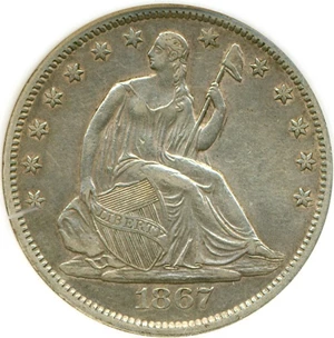 image for: 1867-S 50c DGS XF45 (Lightly Cleaned)
