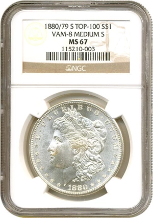 image for: Top 100 VAM: 1880-S $1 VAM 8 8/7 Medium S NGC MS67