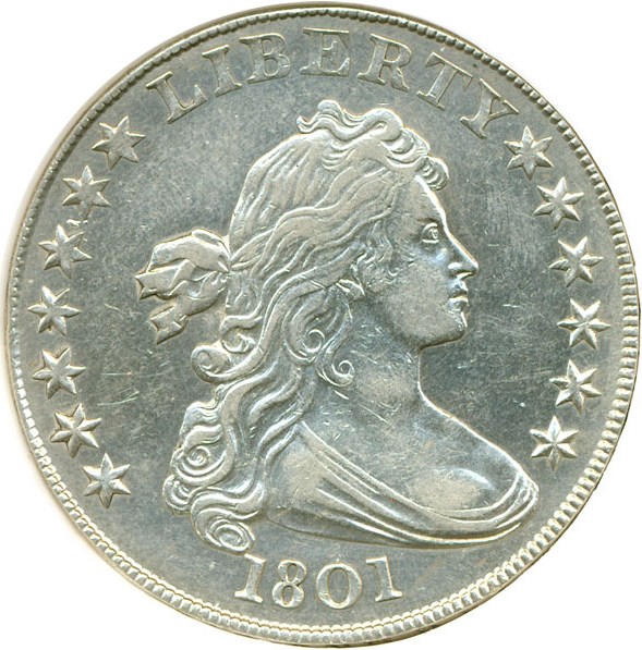 image for: 1801 $1 DGS AU50  (BB-214, B-4; Cleaned,  Environmental Damage )