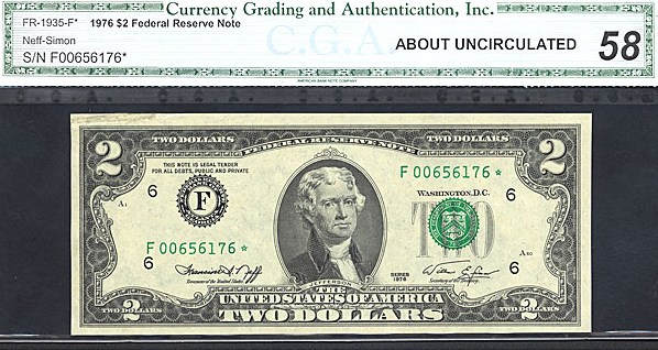 image for: Fr.1935F 1976 $2  CGA AU58  [F00656176] *Star* 