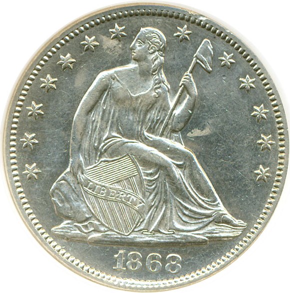 image for: 1868 50c DGS AU55  (WB-102; RPD and MPD; Cleaned,  Environmental Damage)