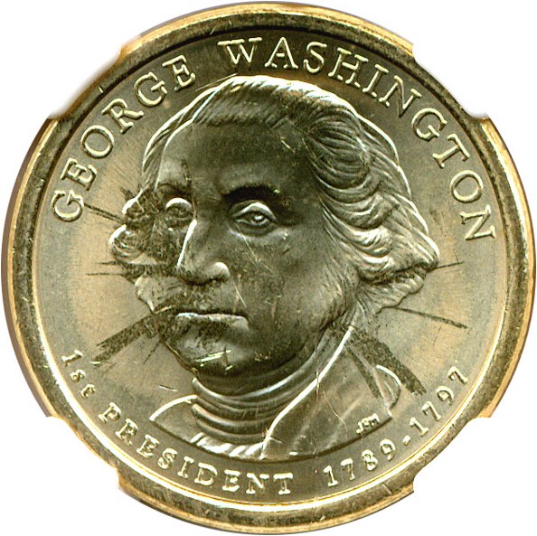 image for: Error: 2007-P $1 Washington - Missing Edge Lettering NGC MS64 