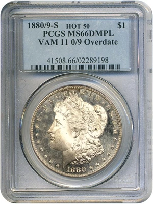 image for: Hot 50 VAM: 1880/9-S $1 VAM 11 0/9 Overdate PCGS MS66 DMPL